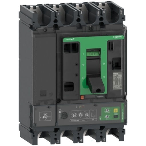 Circuit breaker ComPacT NSX400F, 36kA at 415VAC, MicroLogic 4.3-AB Vigi trip unit, 400A, 4 poles 4d