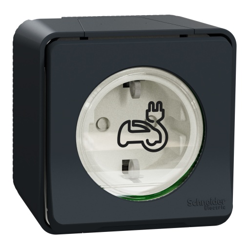 Mureva Styl - Tomada Veículo elétrico - Obturadores - Contactos reforçados - Saliente - IP55 - 16A - Cinzento
