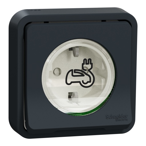 Mureva Styl - Tomada Veículo elétrico - Obturadores - Contactos reforçados - Encastrável - IP55 - 16A - Cinzento