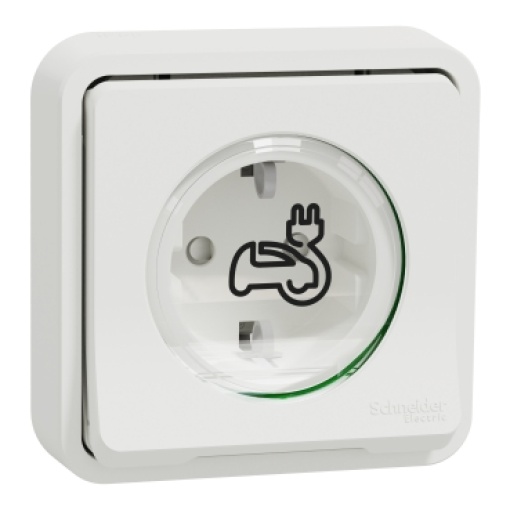 Mureva Styl - Tomada Veículo elétrico - Obturadores - Contactos reforçados - Encastrável - IP55 - 16A - Branco