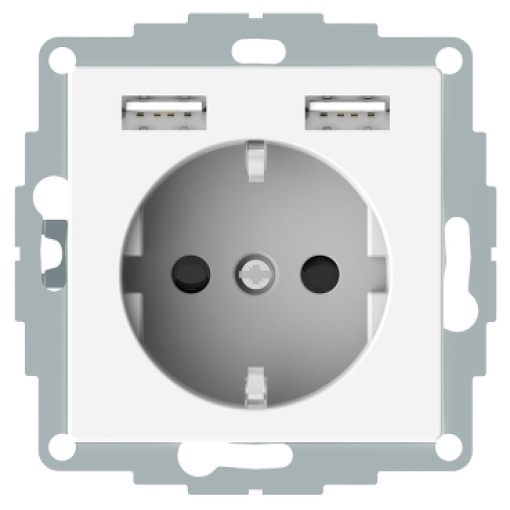 M-Elegance - Tomada 2PT  carregador USB - 16A - 2.4A - Branco brilhante