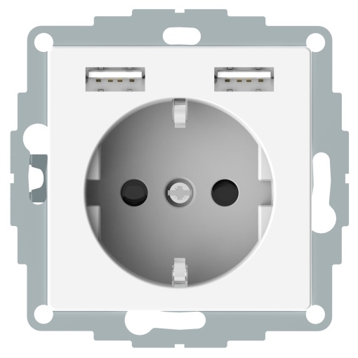 M-Elegance - Tomada 2PT  carregador USB - 16A - 2.4A - Branco brilhante