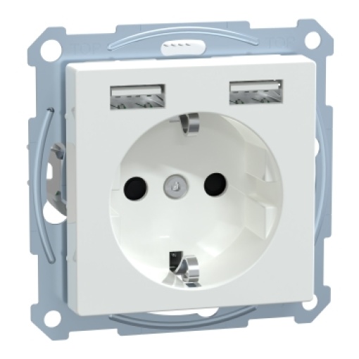 M-Elegance - Tomada 2PT  carregador USB - 16A - 2.4A - Branco ativo