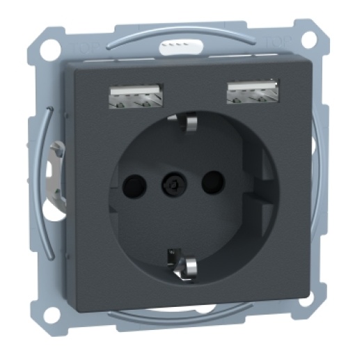 M-Elegance - Tomada 2PT  carregador USB - 16A - 2.4A - Antracite