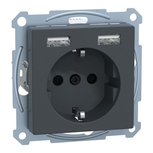 M-Elegance - Tomada 2PT  carregador USB - 16A - 2.4A - Antracite