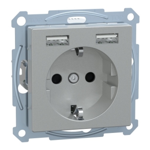 M-Elegance - Tomada 2PT  carregador USB - 16A - 2.4A - Alumínio