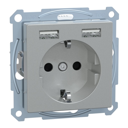 M-Elegance - Tomada 2PT  carregador USB - 16A - 2.4A - Alumínio