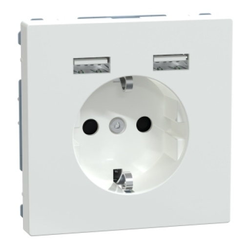 D-Life - Tomada 2PT  Carregador 2xUSB - 2.4A - 16A - Branco