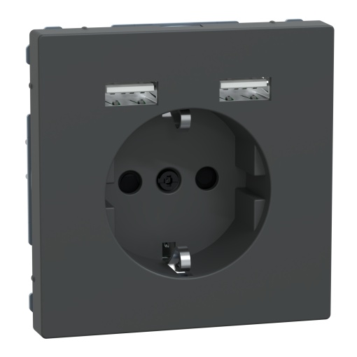 D-Life - Tomada 2PT  Carregador 2xUSB - 2.4A - 16A - Antracite