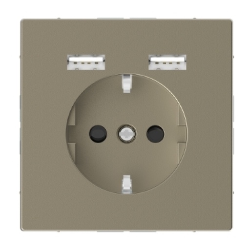D-Life - Tomada 2PT  Carregador 2xUSB - 2.4A - 16A - Sahara
