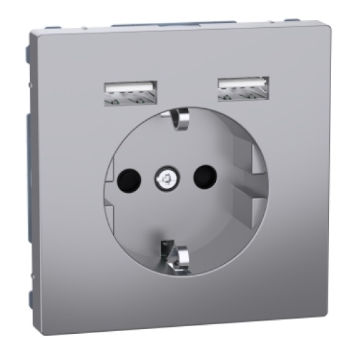 D-Life - Tomada 2PT  Carregador 2xUSB - 2.4A - 16A - Aço
