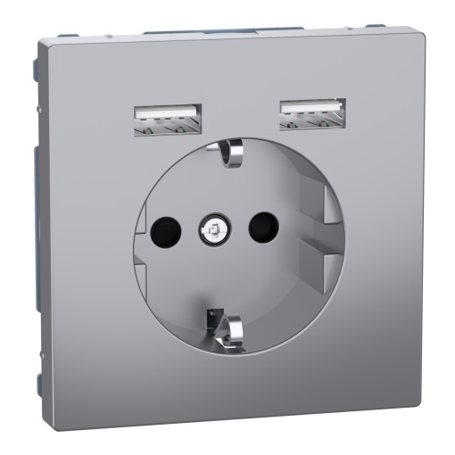 D-Life - Tomada 2PT  Carregador 2xUSB - 2.4A - 16A - Aço