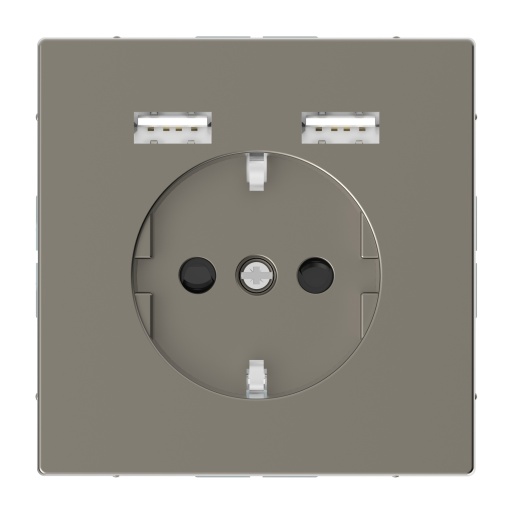 D-Life - Tomada 2PT  Carregador 2xUSB - 2.4A - 16A - Metal níquel