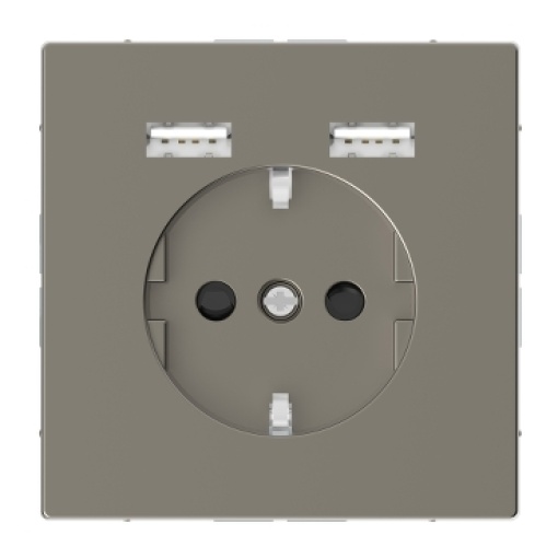D-Life - Tomada 2PT  Carregador 2xUSB - 2.4A - 16A - Metal níquel