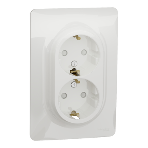 Tomada dupla 2PT  monobloco, Unica,  cobturadores, 16A, Branco