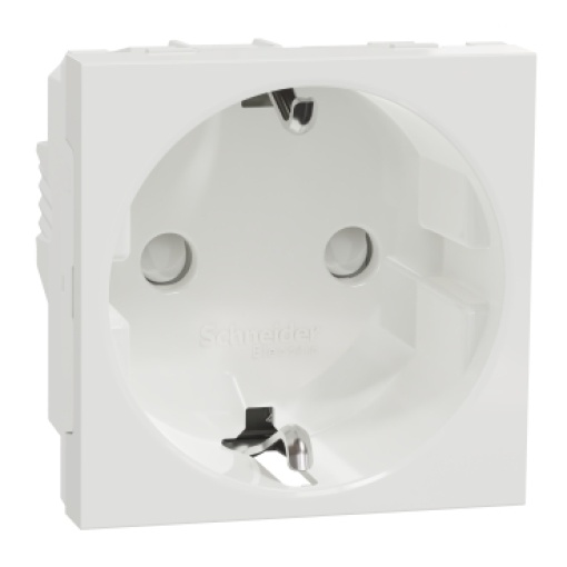 Tomada 2PT com obturadores lig. parafuso, Unica, 16A, Branco