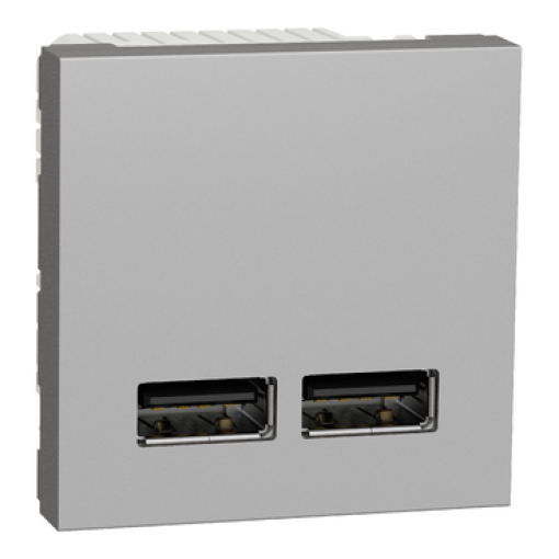 Tomada carregador 2 USB tipo 2.0, Unica, 1A, Alumínio