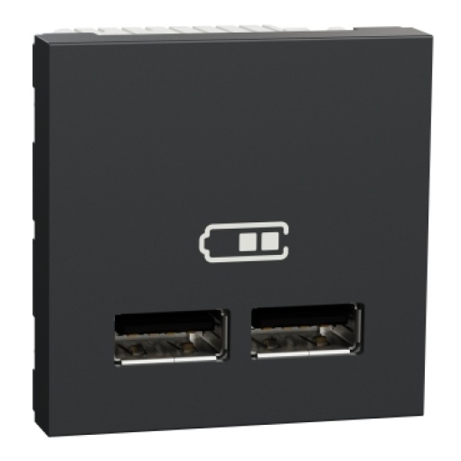 Tomada carregador 2 USB tipo 2.0, Unica, 1A, Antracite