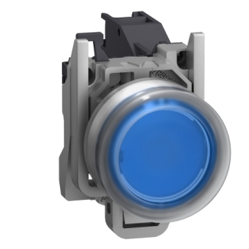 Complete push button, Harmony XB4, Explosive atmosphere, pushbutton blue with boot and legend insertion