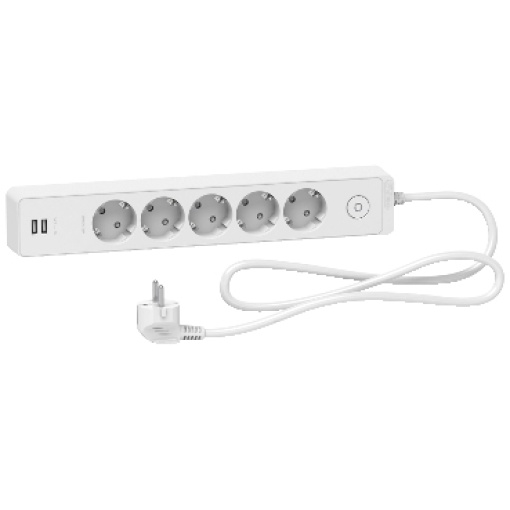 Unica extend - Schuko trailing lead - 5 gangs - with USB port - white