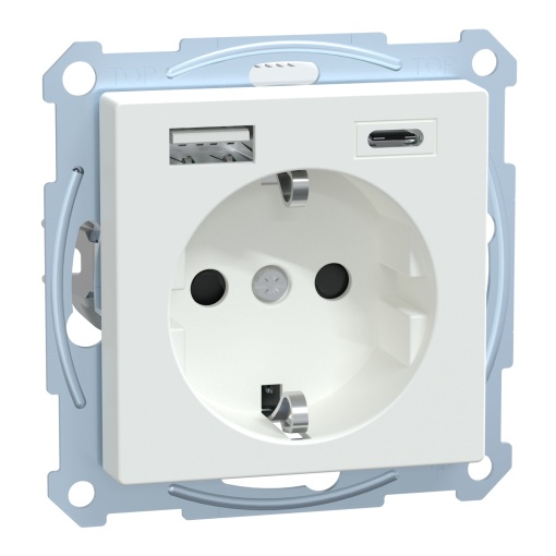 M-Elegance - Tomada 2PT  carregador USB 2.0  USB 3.1 - 3A - Branco ativo