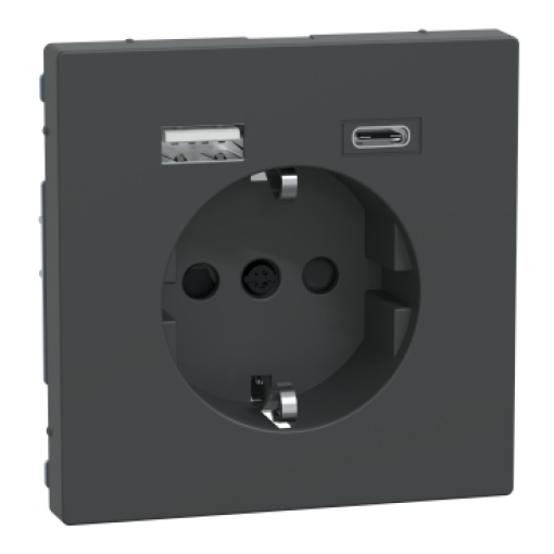 D-Life - Tomada 2PT  carregador USB 2.0  USB 3.1 - 3A - Antracite