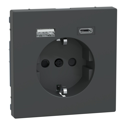 D-Life - Tomada 2PT  carregador USB 2.0  USB 3.1 - 3A - Antracite