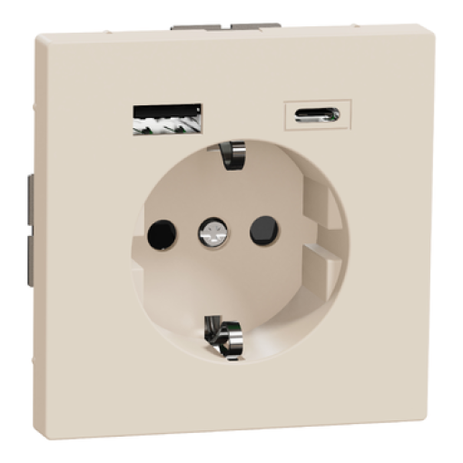 D-Life - Tomada 2PT  carregador USB 2.0  USB 3.1 - 3A - Sahara