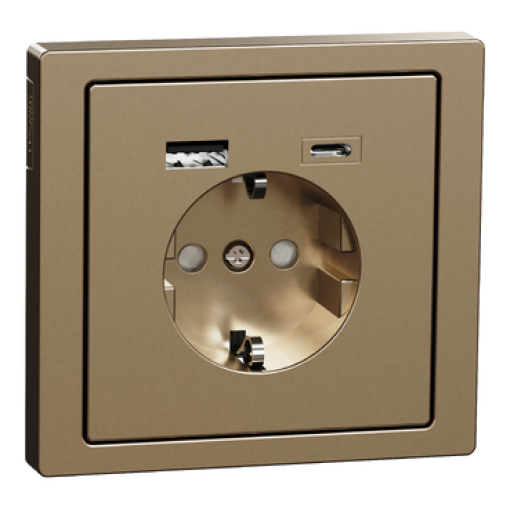 D-Life - Tomada 2PT  carregador USB 2.0  USB 3.1 - 3A - Metal Champanhe