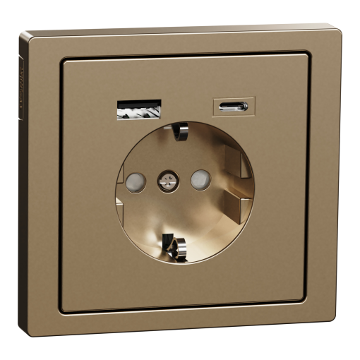 D-Life - Tomada 2PT  carregador USB 2.0  USB 3.1 - 3A - Metal Champanhe