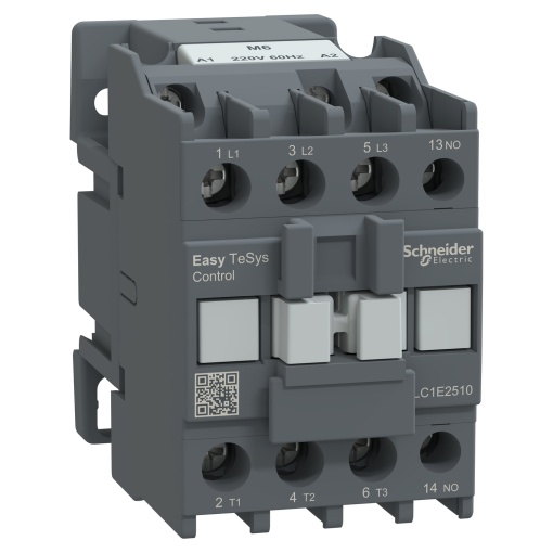 Contator, Easy TeSys Control, LC1E, 3P 3NO, AC-3AC-3e, 440 V, 25 A, bobina de 220 V CA, 60 Hz, 1 contacto auxiliar NO