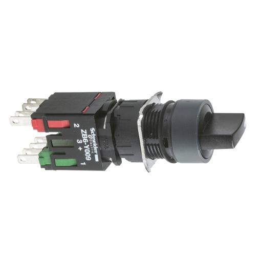black complete selector switch Ø16 3-position stay put 1NO1NC