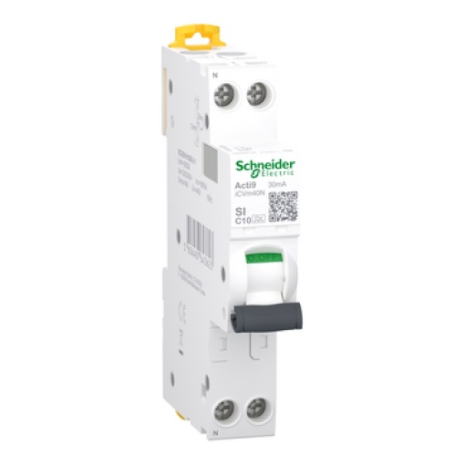 Disjuntor diferencial com proteção contra sobrecorrente RCBO, Acti9 iCVm40N, 1PN, 10 A, curva C, 6000 A, tipo A-SI, 30 mA