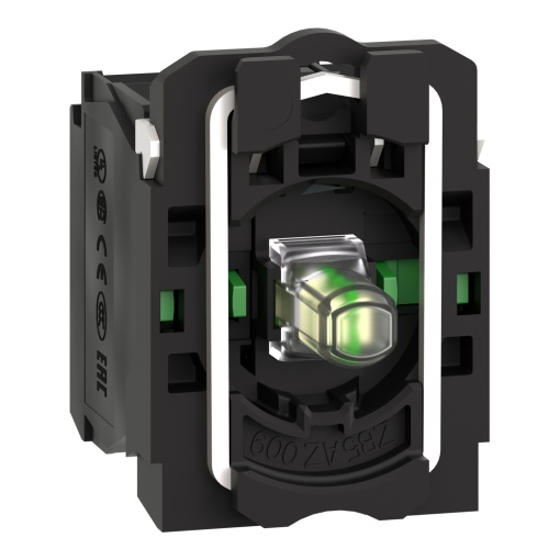 Corpocontacto completo e bloco luminoso, Harmony XB5, plástico, branco, LED universal, corpocolar de fixação, 2NO, 24V ACDC