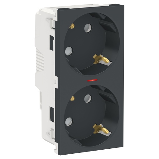 Nova Unica  - Tomada 2x2PT com obturadores e luz ind. - 16A -  Antracite