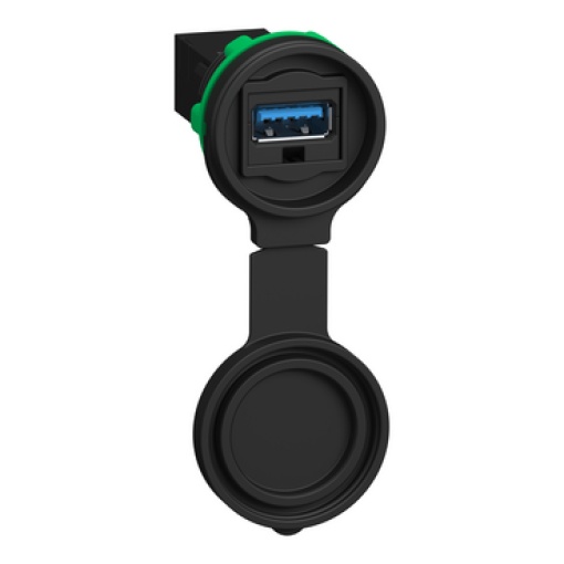 Porta USB montada em painel, Harmony XB5, porta 3.0, plástico, 22 mm, para conector de interface USB tipo A, tampa de elastómero