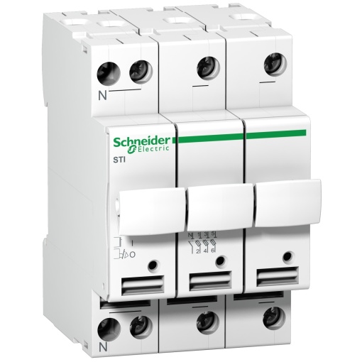 Seccionador de fusíveis Acti 9 STI - 3 pólos  N - 25 A - fusíveis 10.3 x 38 mm
