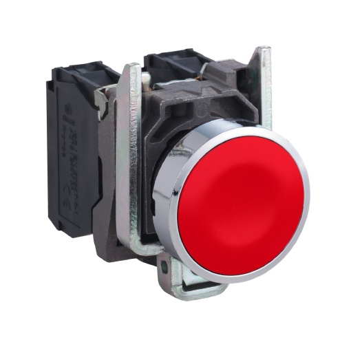 Botão de pressão metálico Ø22mm, retorno por mola, vermelho, NANF