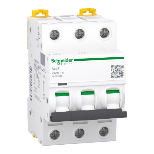 Acti9 iC60N - Disjuntor - 3P - 16A - Curva D - 6000A IEC 60898-1 - 10 kA IEC 60947-2