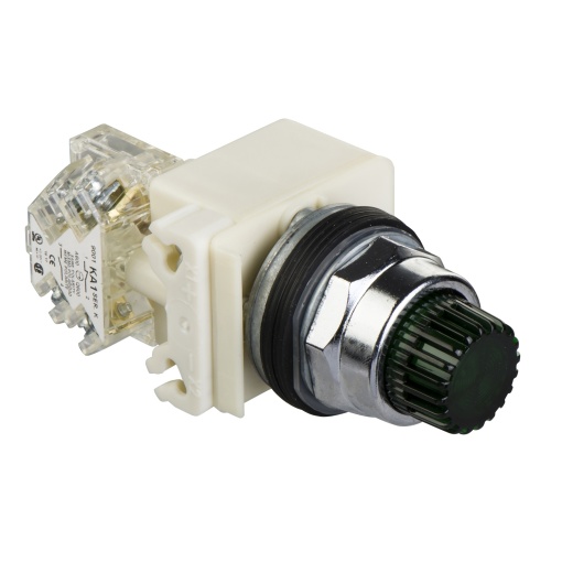 Botão de pressão iluminado verde ø 30 - mola  24 v  1 oc