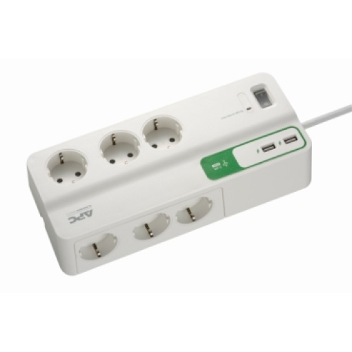 Essential SurgeArrest da APC 6 saídas com carregador USB de 2 portas de 5V, 2,4A, 230V Alemanha