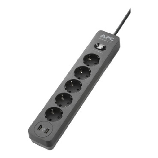 APC Essential SurgeArrest 5 Outlet 2 USB Ports Black 230V Germany