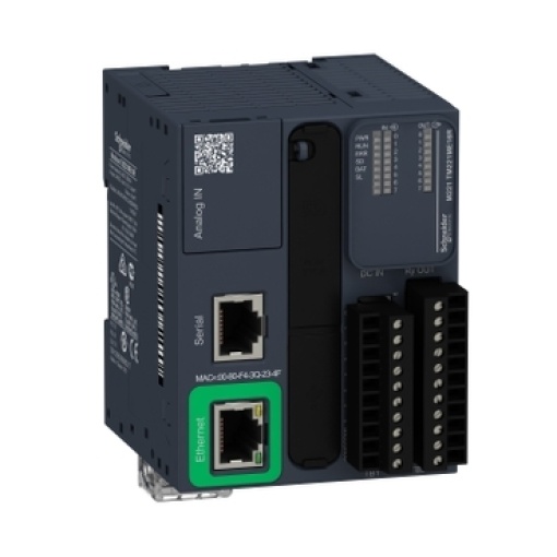 controlador lógico, Modicon M221, 16 ES, 8 entradas digitais, 8 saídas digitais, relé, Ethernet
