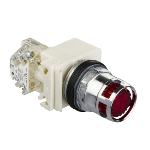 Botão de pressão iluminado vermelho ø 30  mola encastrada  24 v  1 oc