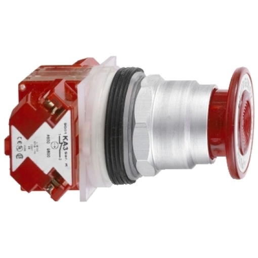 Botão press. ø 30  aro met.  cabeça  cog. ø 57 mm  verm.  empurrar-puxar - 1 nc