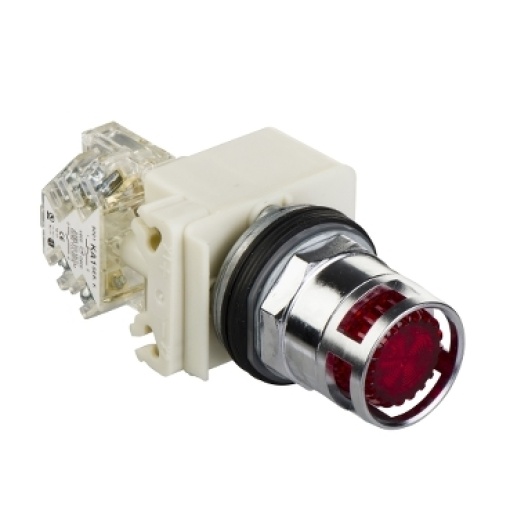 Botão de pressão iluminado vermelho ø 30  mola encastrada  24 v  1 oc