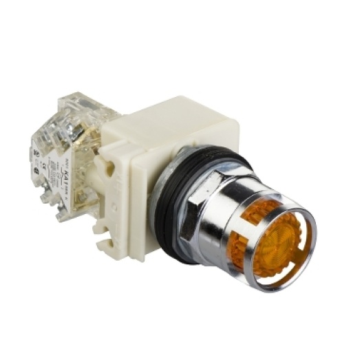 Botão de pressão iluminado amarelo ø 30 - mola encastrada - 120v - 1oc