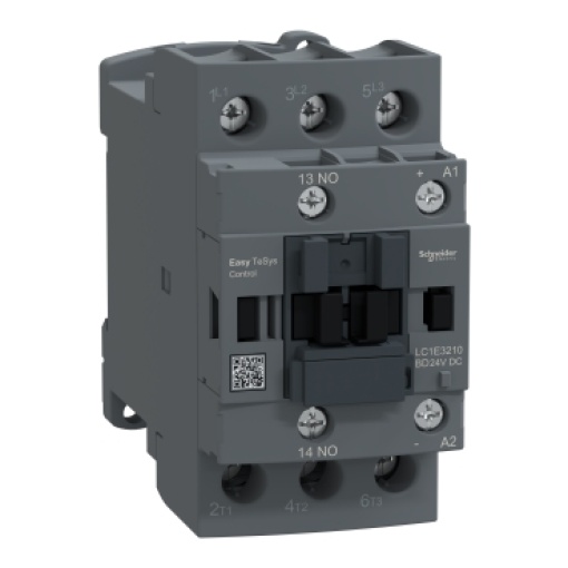 Contator, Easy TeSys Control, LC1E, 3P 3NO, AC-3AC-3e, 440 V, 32 A, bobina de 24 V CC, 1 contacto auxiliar NO