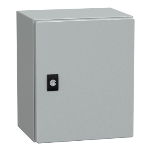 Porta lisa CRN Spacial com placa de montagem. H300xW250xD200 IP66 IK10 RAL7035.