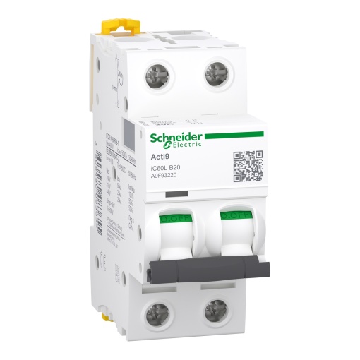 Acti9 iC60L - Disjuntor - 2P - 20A - Curva B - 15000A IEC 60898-1 - 25kA IEC 60947-2